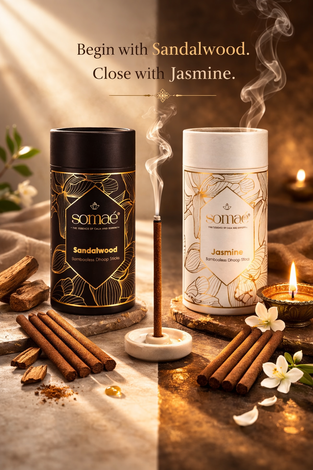 Somaé Daily Ritual Set – Sandalwood & Jasmine – 108 Ritual Sticks (2 X 54)