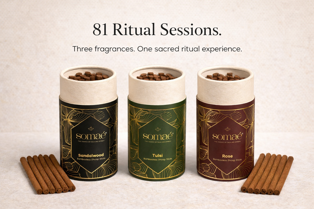 Somaé Launch Ritual Trio – Sandalwood, Tulsi & Rose – 81 Sticks (3 X 27)