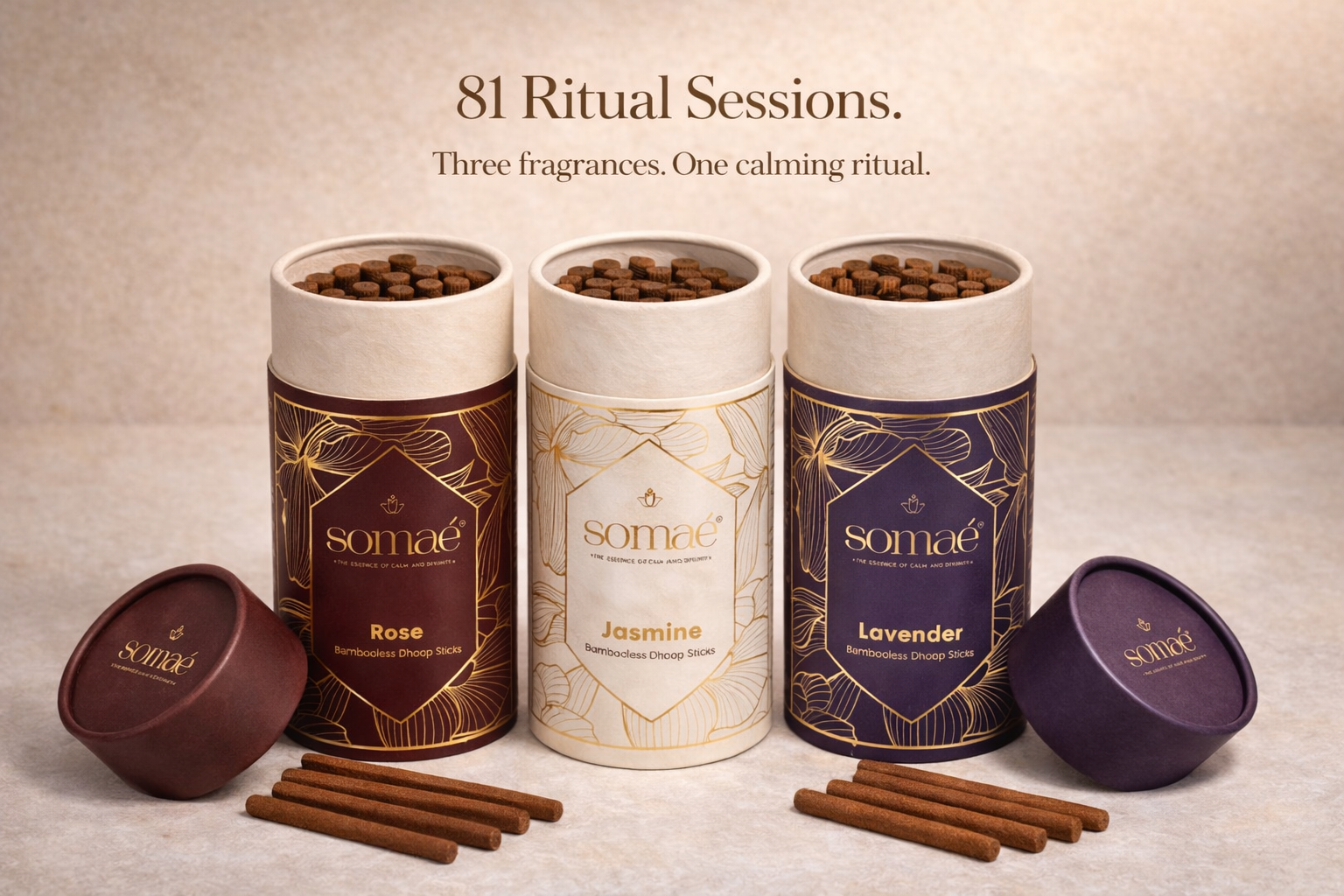 Somaé Floral Calm Trio – Rose, Jasmine & Lavender – 81 Sticks (3 X 27)