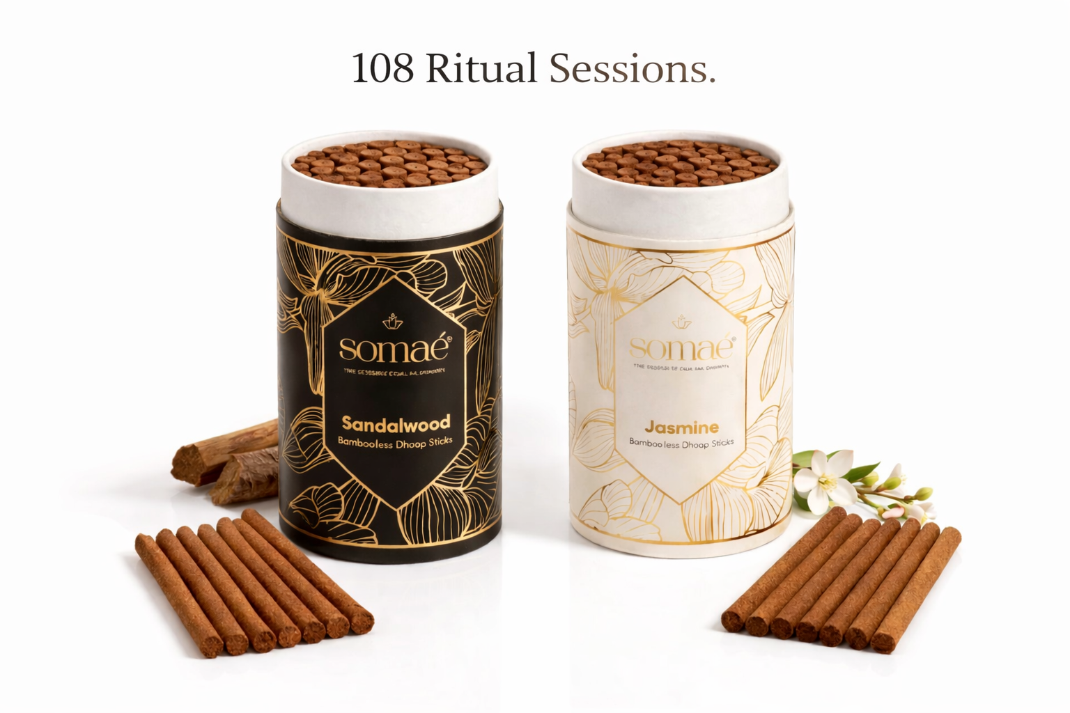 Somaé Daily Ritual Set – Sandalwood & Jasmine – 108 Ritual Sticks (2 X 54)