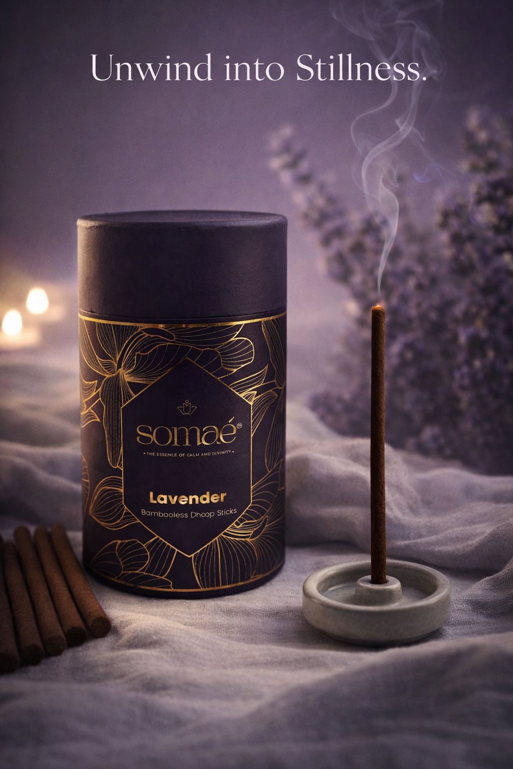 ⁠Somae Lavender Bambooless Dhoop Sticks - 54 Ritual Sticks