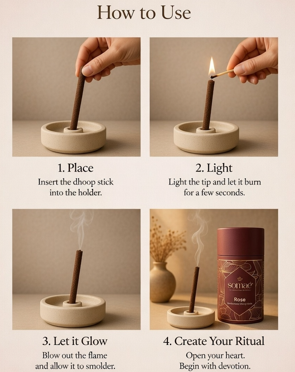 Somae Rose Bambooless Dhoop Sticks - 54 Ritual Sticks