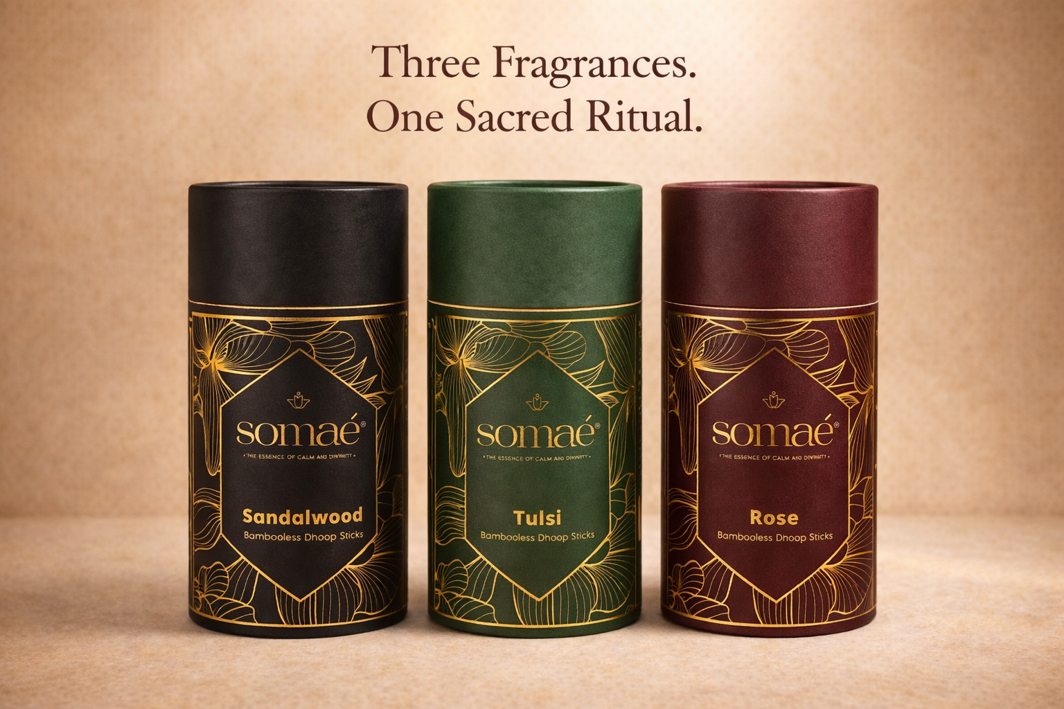 Somaé Launch Ritual Trio – Sandalwood, Tulsi & Rose – 81 Sticks (3 X 27)